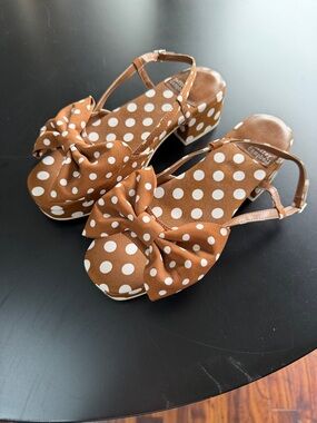 Jeffrey Campbell Brown Polka Dot Bow Block Heel Sandals